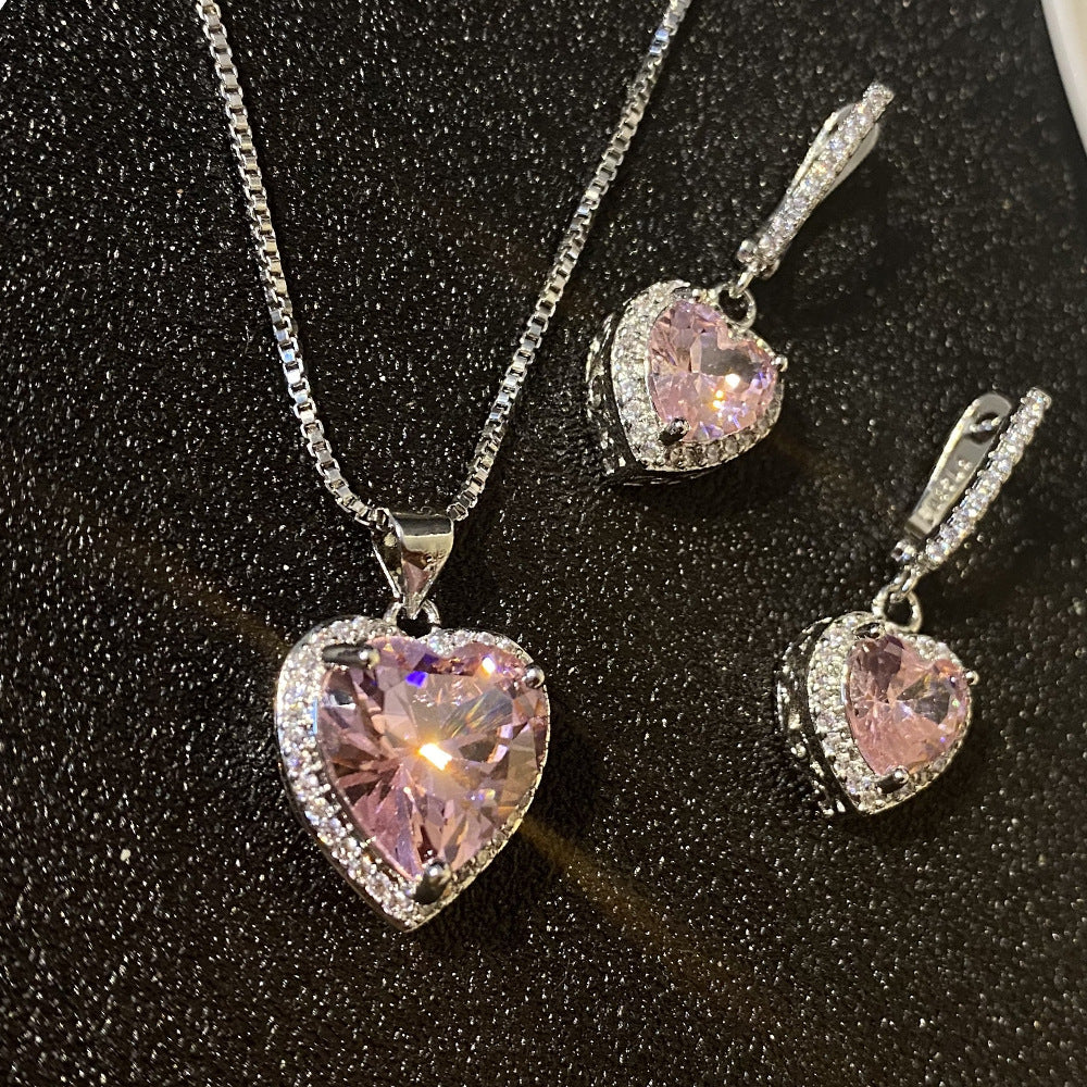 rosy heart shaped crystal tassel earrings colorful dangle jewelry