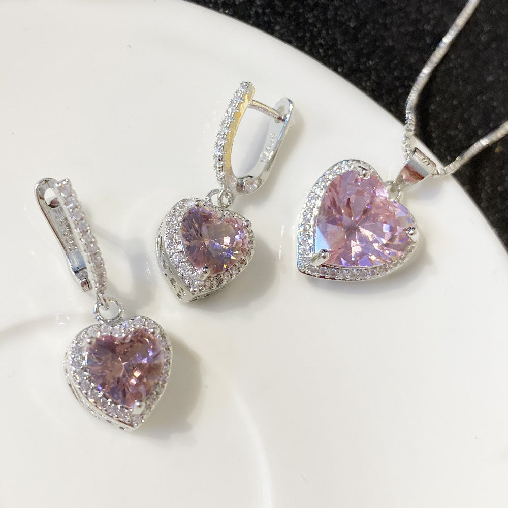 elegant rosy heart earrings for women colorful crystals